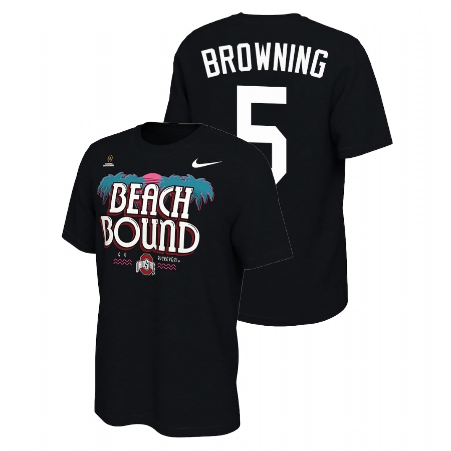 Ohio State Buckeyes Men's NCAA Baron Browning #5 Black Champions Bound 2021 National Playoff College Football T-Shirt TOP0049FD